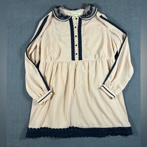 Frock & Frill Nude Mini Dress with Navy Lace Accents and Peter Pan Collar